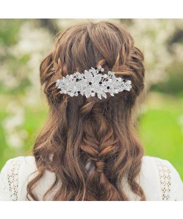 Molain 3 Pcs Large Diamante Flower Leafy Barrette Bridal Wedding Hairpins - Vintage Crystal Pearl Design Hair Clip for Women Girls (Style B) - Buy Online on GoSupps.com
