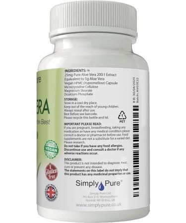 Simply Pure Vegan Aloe Vera Supplement - 25mg 200:1 Extract (5g Equivalent) x 90 Capsules | Gluten-Free, GMO-Free - Buy Online on GoSupps.com