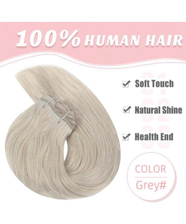Vlasy Clip in Hair Extensions- 100% Human Hair, Seamless Straight, Natural Grey, 7 Pieces, 16 Inch, 80g - Women's Thick Weft Clip in Extensions - Buy Online on GoSupps.com