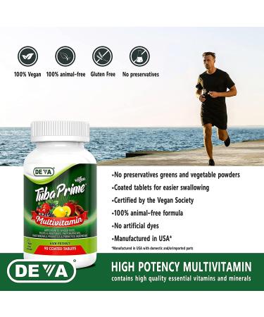 DEVA Tuba Prime Vegan Multivitamin High-Potency Vitamin and Mineral Dietary Supplement Antioxidants Fruit and Vegetable Blend Super Mushrooms Probiotics Prebiotics Seeds Herbs - 90 Tabs 2-Pack 90 Count (Pack of 2) - Buy Online on GoSupps.com