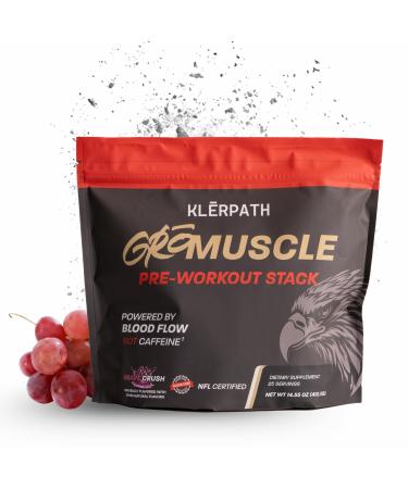 Klerpath GroMuscle Pre Workout Powder - Sugar Free Preworkout Supplement with Creatine for Men and Women - Vegan Non-GMO Allergen and Gluten Free - Grape Crush 25 Servings