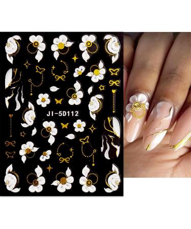 JMEOWIO 3D Embossed Flower Nail Art Stickers Decals Self-Adhesive 5D Spring Summer Floral Butterfly Pink White Nail Supplies Nail Art Design Decoration Accessories 4 Sheets - Buy Online on GoSupps.com