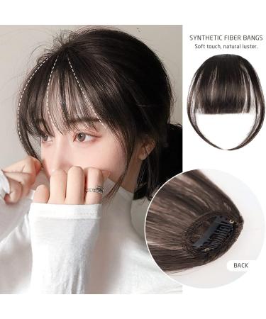 2 pieces of bangs wig clip natural fake bangs fake bangs real hair hair bangs female hair accessories brown-black + light brown with 1 comb - Buy Online on GoSupps.com