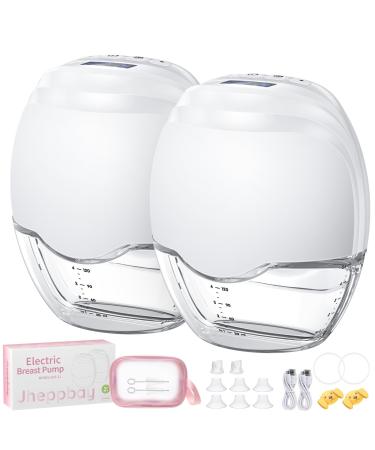 Jheppbay milk pump electrically portable freehand - with 3 modes and 12 steps removable milk bottle 17mm/21mm flange accessories (white 2 pieces) 2 pieces white