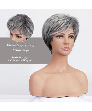BESTUNG Short Silver Synthetic Wig for Elderly Women - Comfortable Breathable Cap (Straight Grey) - Buy Online on GoSupps.com