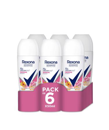 Rexona Rexona Advanced Protection Roll-On Antiperspirant Deodorant for Women Tropical Scent 72h 50ml (Pack of 6)