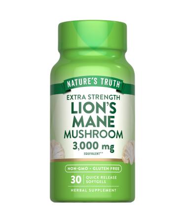 Nature's Truth Lions Mane Extract Softgels | 3 000mg | 30 Count | Extra Strength | Non GMO & Gluten Free Supplement