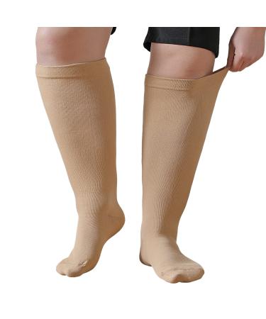 Plus Size Compression Sock For Men and Women: Graduated Compression Stockings for Support Flight Travel Running Pregnancy Sports Edema Nurses Athletic 20-30 mmHg 1Pairs Beige S-M - Buy Online on GoSupps.com