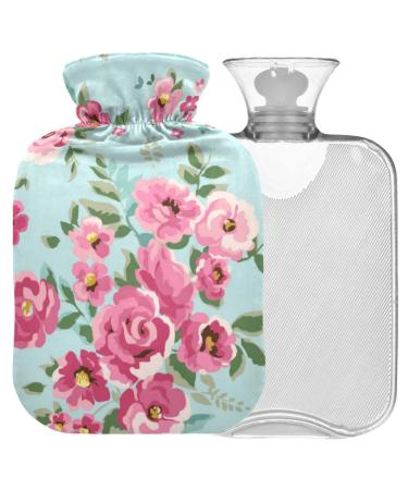 Naanle hot hot water bottle with cover vintage roses flowers Transparent hot water bottle 1l heat bottle for pain relief back hand feet heat warmth and cold therapy