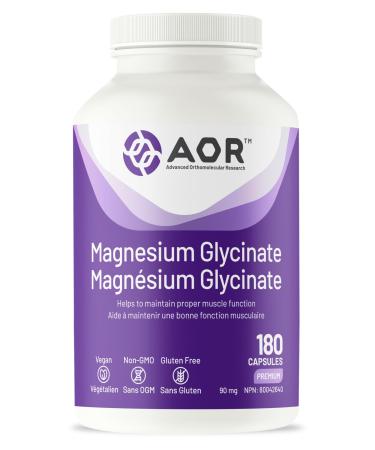 AOR Magnesium Glycinate 90mg 180 Capsules - Promotes Optimal Muscle Function & Metabolism - Vegan Magnesium Bisglycinate Supplement - Cardiovascular Support Muscle Comfort & Balanced Menstrual Cycles