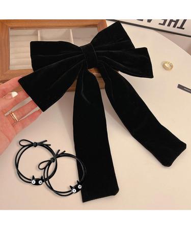 1 Large Bow Hair Clip 2 Black Hair Ties Bow Hair Accessories Black Hair Bow Hair Accessories For Women Black Hair Bows Bow Clips For Girls - Buy Online on GoSupps.com