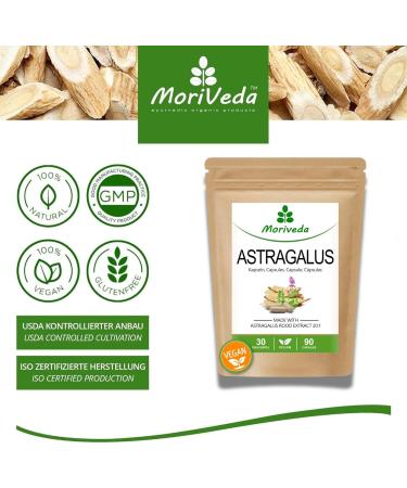 Astragalus in Capsule-1600mg of Root Powder with 112mg of Polysaccharides-Monthly Package-Immune System Anti-Aging Cardiovascular System-Vegan and Gluten Free-by MoriVeda 3x90 Pieces - Buy Online on GoSupps.com