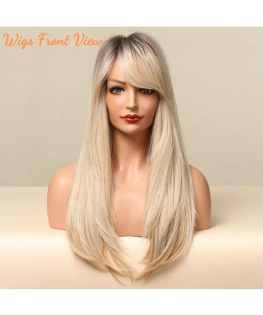 Shop Honybia Long Blonde Wig with Pony - Ombre Dark Root Wavy Synthetic Heat-Resistant Hair for Everyday Party & Cosplay - Buy Online on GoSupps.com