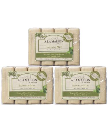A La Maison Rosemary Mint Bar Soap 3.5 oz. | 12 Bars Triple French Milled All Natural Soap | Moisturizing and Hydrating For Men, Women, Face and Body Pack of 3