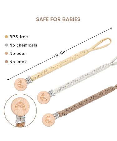 Pacifier Clip Set - 3 Pack Boy and Girl Pacifier Leashes with Wooden Clips and Teething Toy - Handmade Braided Cotton, Modern Unisex Design - Perfect for Baby Shower, Birthdays, Christmas - 3pcs - Buy Online on GoSupps.com