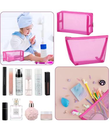 3-Piece Rose Red Mesh Makeup Bag Set - Travel & Office Zipper Pouches - Buy Online on GoSupps.com