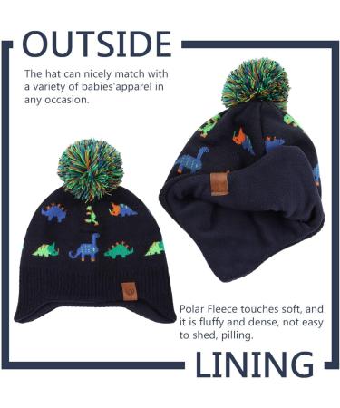 XIAOHAWANG Knitted Baby Hat - Winter Warm Boys Girls Beanie with Fleece Lining, Pompom & Colorful Dinosaur Design | Toddler Kids Hat 4-7 Years - Buy Online on GoSupps.com