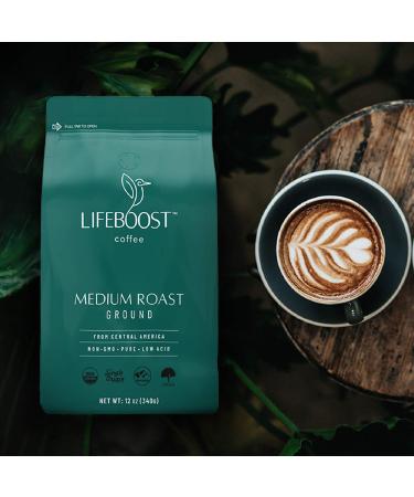 Lifeboost Organic Medium Roast Ground Coffee - Low Acid USDA Certified - Non-GMO, Mycotoxin & Pesticide Tested - 12oz Pack - Buy Online on GoSupps.com