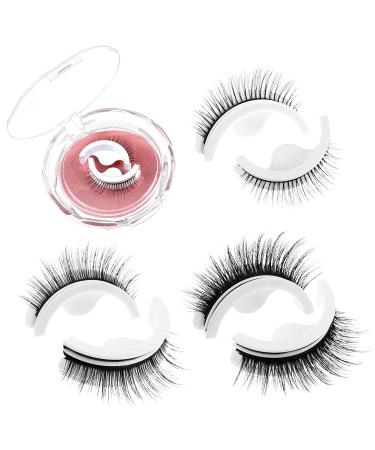 2 Pair Reusable Self-Adhesive Eyelashes No Glue or Eyeliner Need Waterproof Eyelashes Natural Look Fake Eye Lashes with Portable Boxes Perfect Valentine Gift for Women Girls(Natural & Bushier) 1 Count (Pack of 2)