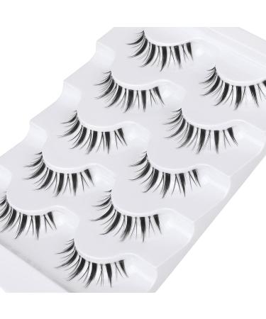 Fanxiton 14MM Manga Style Japanese Lashes 5 Pairs with Clear Band - Short 3D False Eyelashes for Makeup with Applicator (M1) - Buy Online on GoSupps.com