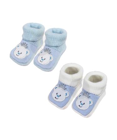 Royal Icon 2 x Pairs Baby Booties 0-3 Months - Adorable Warm and Safe Baby Slippers-Baby Boots Soft Stylish-Newborn Baby Boys Girls Bootees - Ideal for Indoor and Outdoor Use Ri352 0 Months White Blue Teddy