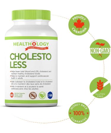 Healthology CHOLESTO-LESS | Cholesterol Supplement | Lowers LDL with Beta-Sitosterol (Plant Sterol Ester) Red Yeast Rice Ubiquinol (Active CoQ10) | Supports Healthy Heart and Cardiovascular Function - Buy Online on GoSupps.com