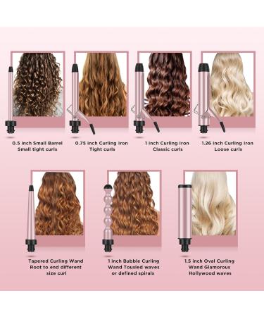 Buy PARWIN PRO 7-in-1 Curling Iron Set - Adjustable Temp Interchangeable Barrels Travel-Friendly Negative Ionic - Rose Pink - Buy Online on GoSupps.com