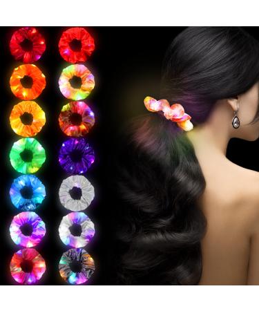 14 pieces led light hair tie bright hair band Elastic hair bands satin elastic ligaments bobbles tie ropes for women girls stylish elegant hair accessories