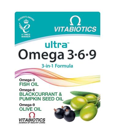 Vitabiotics Ultra Omega 3-6-9 Nutritional Supplements Capsules from Fish Oil Olive Oil Pumpkin Seed and Blackcurrant Oil 60 Count (Pack of 1)