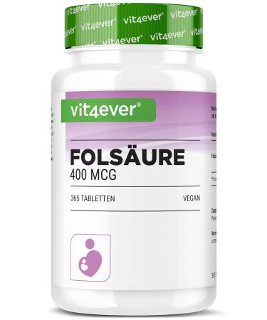 Acide Folique 400 g - 365 comprim s en format pratique de 12 mois - Vitamine B9 pour le d sir d'enfant & la grossesse - Hautement dos - Haute biodisponibilit - Vegan