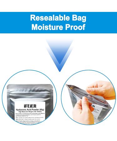 Hyaluronic Acid Powder 60g | High Molecular Weight Serum for Skin Hydration | DIY Lotions Creams & Serums | Cosmetics Grade - Buy Online on GoSupps.com