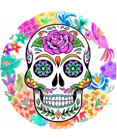 Skull Cake Topper - Edible Icing or Wafer paper - Mexican - Frieda - Day of The Dead - Flowers - 7.5" Round - Buy Online on GoSupps.com
