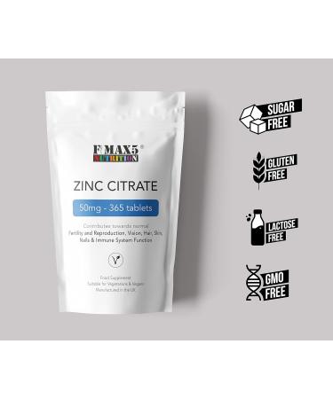 Zinc Citrate 50mg Tablets - 360 Count - Immune Health Support - Easy to Swallow Daily Supplement - Buy Online on GoSupps.com