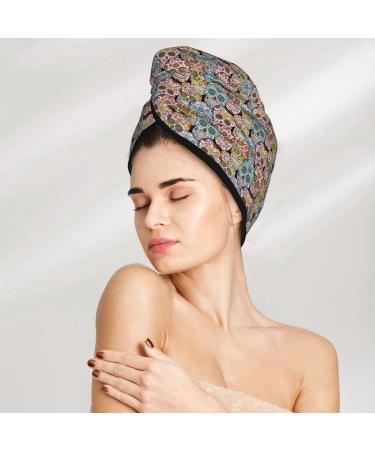 Colorful Sugar Skull Microfiber Hair Towel | Super Absorbent Coral Velvet Wrap for Long Curly & Thick Hair - Quick Dry Solution for Women - Buy Online on GoSupps.com