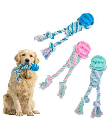 Nobleza 3x dog toy rope made of 100% cotton which benefits the dog's mental health dental health and tooth cleaning Types of dogs (pink blue and purple) 25cm
