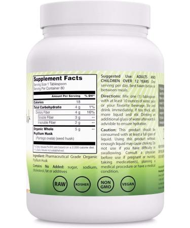 Organic Whole Husk Psyllium Powder - 16 Oz (Non-GMO) - Promotes Digestive Health & Regularity - USDA Certified - Soluble Fiber Source - Buy Online on GoSupps.com