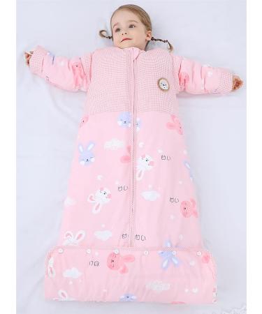 Chilsuessy Baby Winter Sleeping Bag 2.5 Tog | Toddler Wearable Blanket 3-6 Years | Adjustable Length & Removable Sleeves | Pink Rabbit Pattern - Buy Online on GoSupps.com