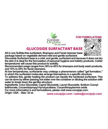 Glucoside Surfactant Base - Plant Derived All in One Natural Gentle Mild Rich Foaming Cleanser - Lauryl Decyl Coco Capryl Caprylyl Cosmetic Liquid Hand Soap Body Wash - 32 oz 32 Fl Oz (Pack of 1) - Buy Online on GoSupps.com