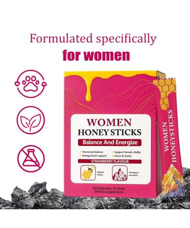 CURAIY Shilajit Honey Sticks for Women Strawberry Honeysticks Natural Energy & Vitality Booster with Shatavari & Saffron for Hormonal Balance Focus & Stamina | 30 Sticks (1Pc) - Buy Online on GoSupps.com