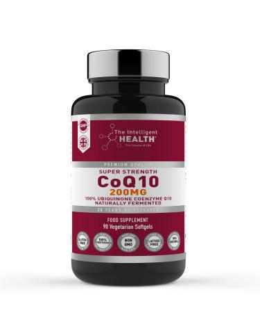 Ubiquinone Coenzyme Q10 200mg Softgel Capsules 90 Super Strength Vegan Friendly Naturally Fermented High Absorption CoQ10 Capsules Made in The UK to GMP Standards by The Intelligent Health 200 MG - 90 Capsules