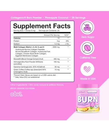 Obvi Collagenic Burn Powder | Multi-Collagen Peptide Blend with GBB - Guilt Free Carb Blocker | Support Weight Management Healthier Nails & Longer Hair - Buy Online on GoSupps.com