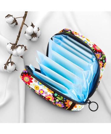 Menstruation Pad Bag with Zipper | Women's Napkin & Tampon Organizer | Hippie Flowers & Peace Symbol Design - Buy Online on GoSupps.com