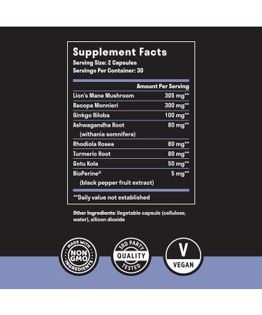 Natural Brain Supplement: Nootropic Booster for Focus, Energy, Memory & Mood - with Lions Mane, Ginkgo Biloba & Bacopa Monnieri - Memory & Focus Support - Buy Online on GoSupps.com