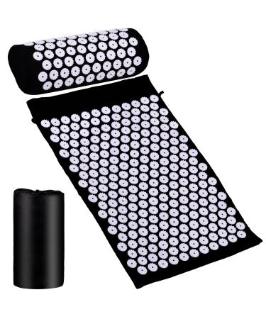Gireich acupressure mat set black shiatsu massage mat acupuncture massage matte with head pillow bag for facilitating back pain head neck pain (66x42x2cm)