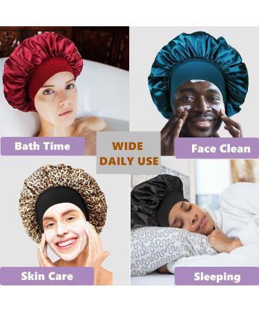 Himoswis Satin Bonnet for Sleeping - 4 Pack Hair Bonnets for Black Women - Satin Sleep Cap for Curly Hair - A4 Black Burgundy Teal Leopard - Buy Online on GoSupps.com