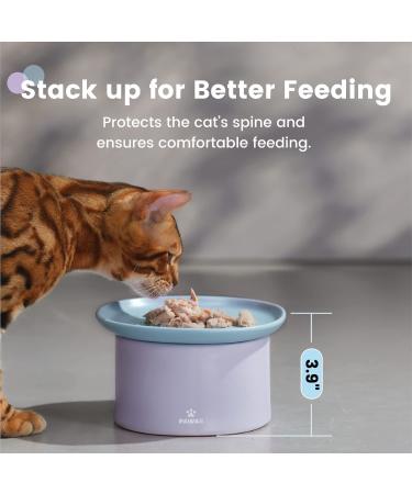 Pawaii Ceramic Elevated Cat Bowl Set - Whisker Friendly, Dishwasher Safe - Purple and Blue - Buy Online on GoSupps.com