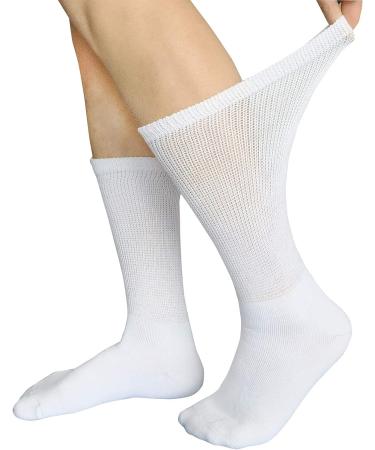 SYOLLAVE Women Diabetic Crew Socks 9-11 (White/3 Pairs) - Non-Binding, Extra Wide Top, Cushioned, Moisture-Wicking Health Socks - Buy Online on GoSupps.com