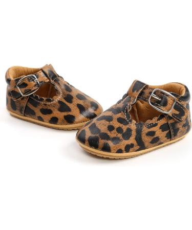 Baby Girl's First Walking Shoes | Mary Jane PU Leather Anti-Slip Princess Shoes | Infant Baby Shoes 6-12 Months | D Leopard - Buy Online on GoSupps.com