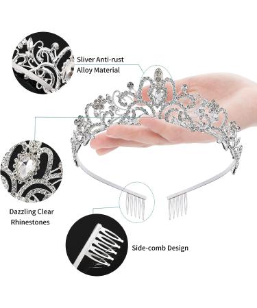 Halloween Silver Rhinestone Crown for Women - Perfect for Weddings, Birthdays, Parties - Princess Queen Tiara with Combs - 1 Pack - Buy Online on GoSupps.com