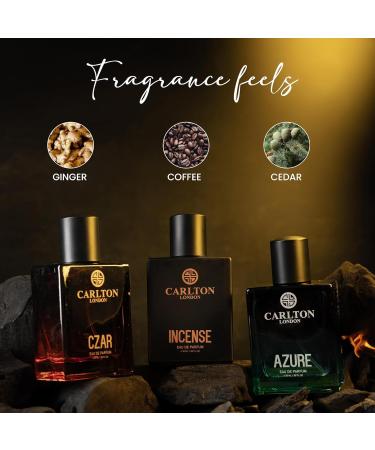 Carlt'on Lond'on Premium Enigma Liquid Perfume Gift Set For Men Long Lasting Spicy Woody & Citrusy Fragrances (Set Of 3) 50ml Each Azure Incense & Czar EDP Gift For Husband Boyfriend Dad Brother - Buy Online on GoSupps.com
